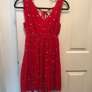 Red floral v neck dress